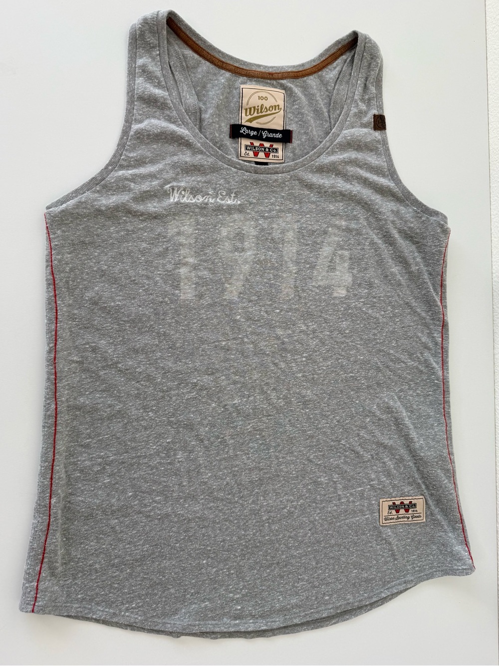 Wilson Sporting Goods Heritage Logo Tank Top Gray Heather Red Stitching Large